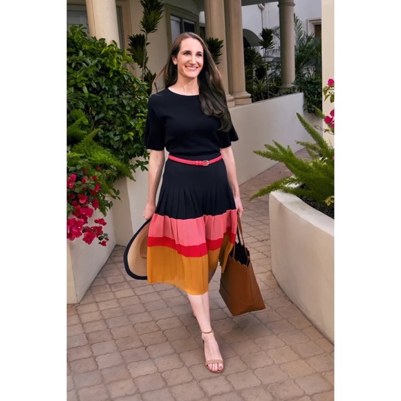 🌈 Ann Taylor, Striped Colorblock Pleated Midi Skirt - Picture 5 of 16